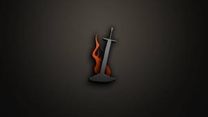 Impaled Flaming Sword Gaming Logo Wallpaper