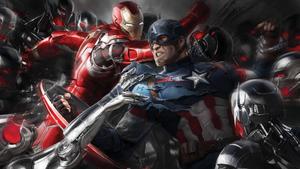 Iron Man And Captain America Fighting Ultron Sentries Background captain america wallpaper