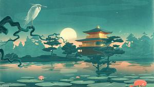 Japanese Lotus Pond Art art wallpaper