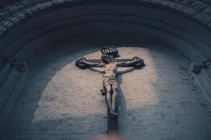 Jesus On Cross Outside Church Wall jesus wallpaper