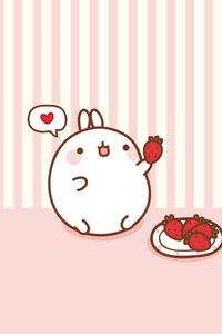 Kawaii Molang Enjoying a Heart-Filled Meal kawaii wallpaper