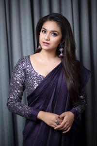 Keerthi Suresh Radiating Elegance in Dark Violet Outfit keerthi suresh wallpaper