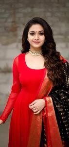 Keerthi Suresh Red Long-Sleeved Dress keerthi suresh wallpaper