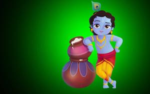 Kid Little Krishna In Green little krishna wallpaper