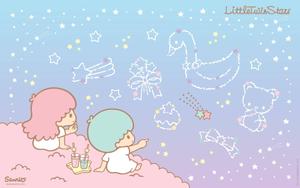 Kiki and Lala of Sanrio's Little Twin Stars over a vibrant purple backdrop sanrio wallpaper
