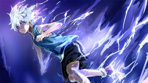 Killua Zoldyck shows off his skills with a road roller. killua wallpaper