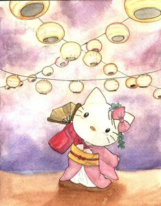 Kimono Hello Kitty PFP Watercolor Illustration hello kitty pfp wallpaper
