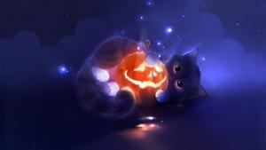 Kitten Halloween Pumpkin Play halloween wallpaper