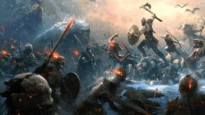 Kratos goes on a quest of knowledge with his son in "God of War" god of war wallpaper
