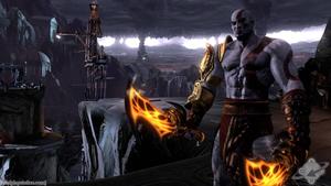 Kratos, the feared 'God of War', charging forward. god of war wallpaper