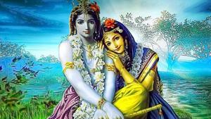krishna and radha in the forest Wallpaper