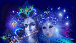 Krishna And Radha Neon Blue Starry Sky Picture Wallpaper