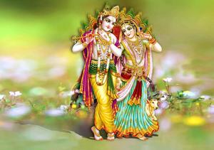 Krishna And Radha On Flower Field Picture Wallpaper