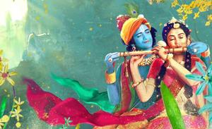 Krishna And Radha Playing Flute In Garden Picture Wallpaper