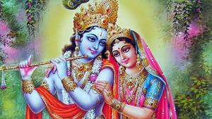 krishna and radha playing flute Wallpaper