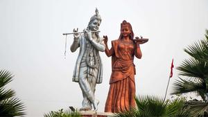 Krishna And Radha Red And White Statues Picture Wallpaper