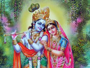 Krishna And Radha With Flowers Picture Wallpaper