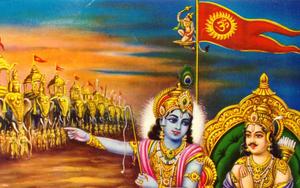 Krishna Arjun Kurukshetra War Flag krishna arjun wallpaper