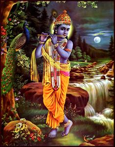 Krishna Phone Playing Flute By Waterfall krishna phone wallpaper