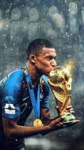 Kylian Mbappe Kissing World Cup Trophy kylian mbappe wallpaper