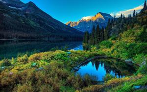 Lake With Grass And Mountains Landscape Picture landscape wallpaper