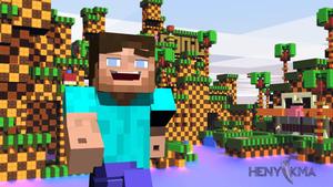 “Laughing Steve Enjoys the Sunshine in a World of Minecraft Blocks”  Wallpaper