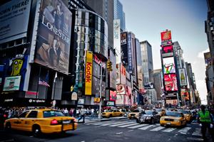 Life in the Big Apple // Description: New York City skyline in all its glory with a bustling city below // Keywords: NYC, Big Apple, skyline, metropolis, urban, buildings, lights, horizon, water, harbour Wallpaper