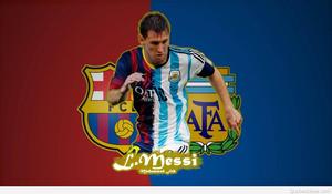 Lionel Messi Celebrating With Barcelona and Argentina Logo messi wallpaper