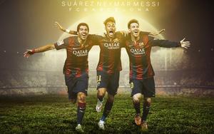 Lionel Messi, Luis Suarez and Neymar Jr. of FC Barcelona in a match. messi wallpaper