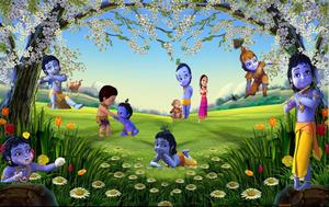 Little Krishna In Grass Field little krishna wallpaper
