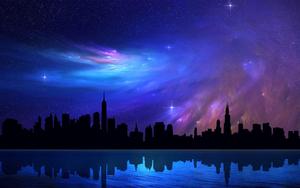 Looking up in admiration of the beautiful cityscape of Your Name your name wallpaper