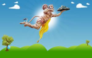 Lord Hanuman Carrying Sanjeevani Mountain HD Wallpaper