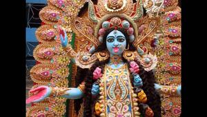 Maa Kali Blue Statue With Gold maa kali wallpaper