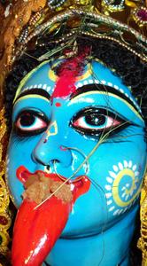 Maa Kali Blue Statue With Tongue Close-Up maa kali wallpaper