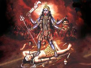 Maa Kali On Shiva Red Aesthetic With People maa kali wallpaper