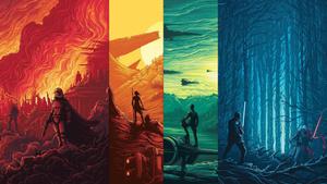 Magical Colorful Scenes of Iconic Star Wars Silhouettes 1440p wallpaper