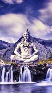 Mahadev Statue Over Falls HD Wallpaper