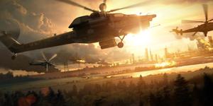 "Majestic Helicopter Flight against a Dusky Sky" Wallpaper