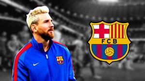 Messi proudly holds up the FC Barcelona logo messi wallpaper