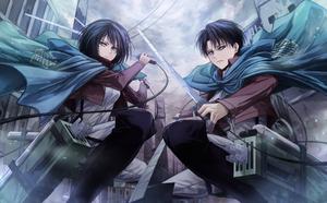 Mikasa and Levi Ready to Defend Humanity from the Titans attack on titan wallpaper