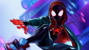 Miles Morales Retrowave Jump miles morales wallpaper