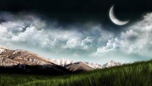Moon Mountain Grass Laptop laptop wallpaper