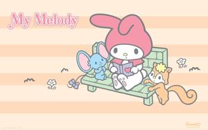 My Melody Sitting On Bench my melody wallpaper