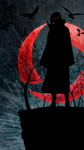 Mysterious Itachi Uchiha under the haunting red moon. itachi phone wallpaper
