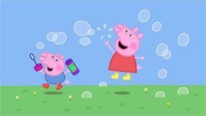 Peppa and George Having Fun With Bubbles peppa pig wallpaper