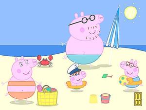 Peppa and her family enjoying a fun-filled day at the beach peppa pig wallpaper