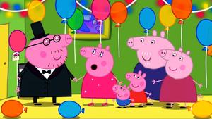 Peppa and her friends celebrate at her birthday party! peppa pig wallpaper