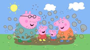 Peppa Pig and her family splash in muddy puddles. peppa pig wallpaper