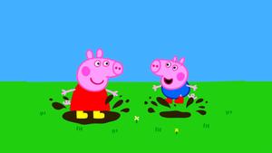 Peppa Pig enjoying a splash in a mud puddle! peppa pig wallpaper