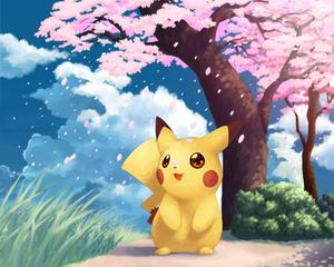 Pikachu amidst cherry blossoms. pikachu wallpaper